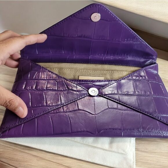 MICHAEL KORS Croc Embossed Envelope Clutch in Plum Color - Picture 3 of 11